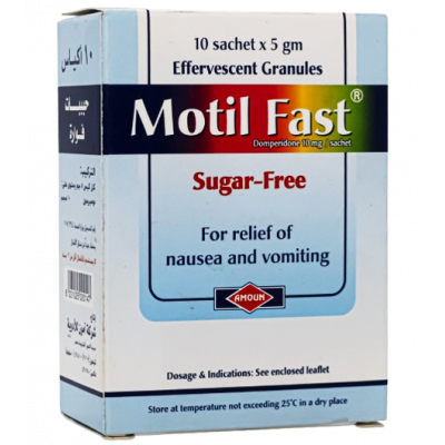 MOTIL FAST 10 MG ( DOMPERIDONE ) SUGAR-FREE 10 EFFERVESCENT GRANULES SACHETS MOTIL FAST 10 MG ( DOMPERIDONE ) SUGAR-FREE 10 EFFERVESCENT GRANULES SACHETS